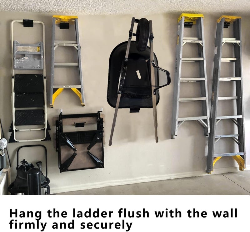 Juformin Heavy-Duty Ladder Hanger-Wall Mount Ladder Hook-Garage Wall Wheelbarrow Hangers-4 Pack - Image 4